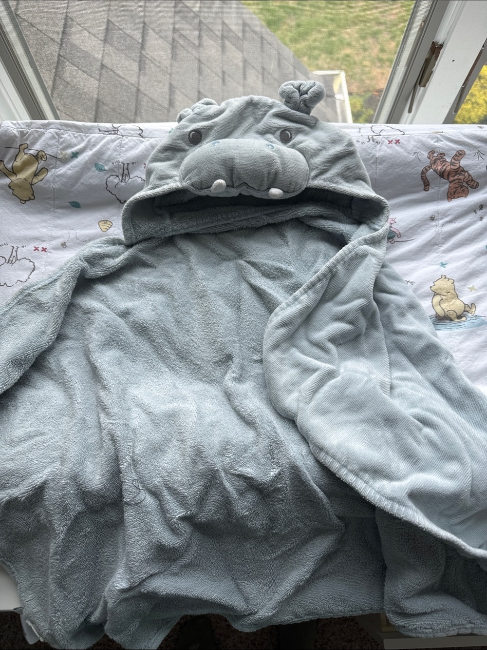 Pottery Barn Kids Baby Hippo Hooded Towel Poncho - grayish blue